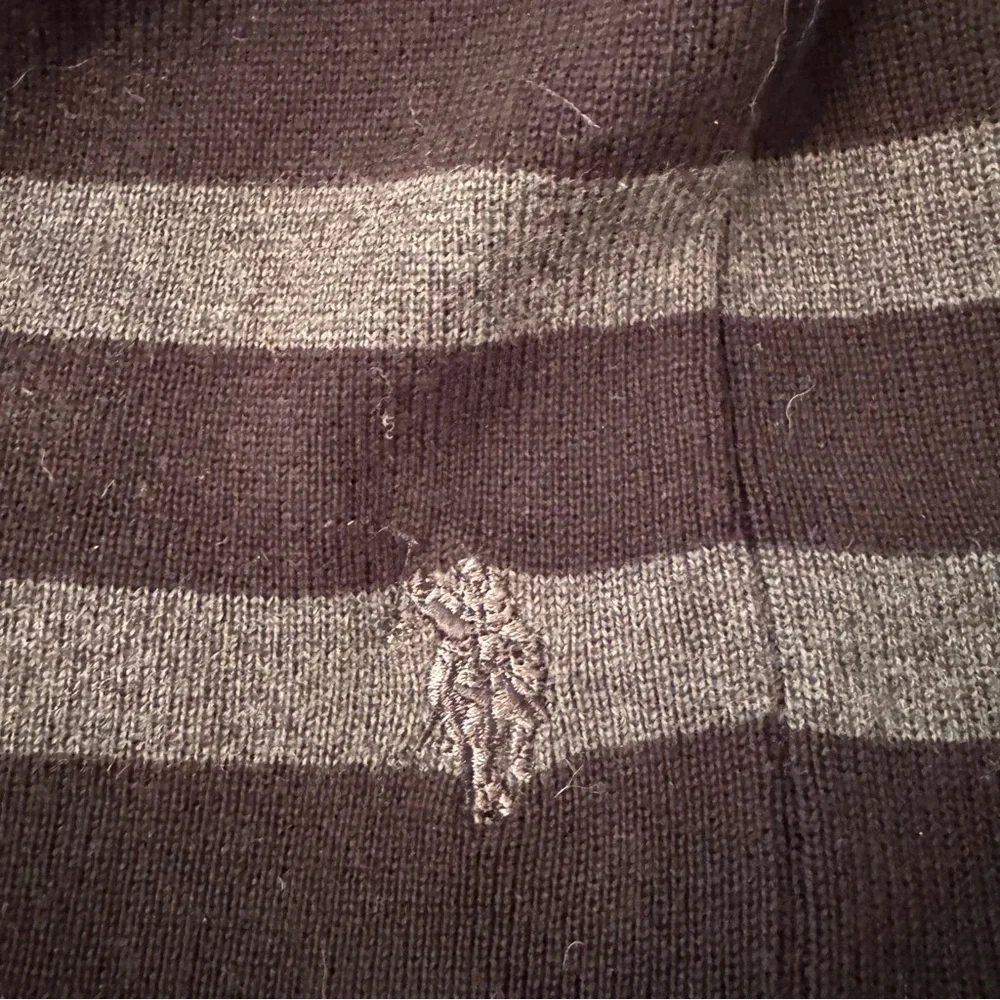 US Polo Assn Hat Beanie Knit Reversible Black Gray Striped Embroidered Winter